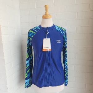 Axesea Rashguard Womens Sz 12 Full Zip Rash Guard UPF 50 Swim Top Blue Green